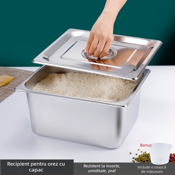 Recipient din oțel inoxidabil pentru depozitare orez, etanș, rezistent la umezeală și insecte, container de depozitare pătrățit pentru uz casnic, capacitate 20 kg și 10 kg