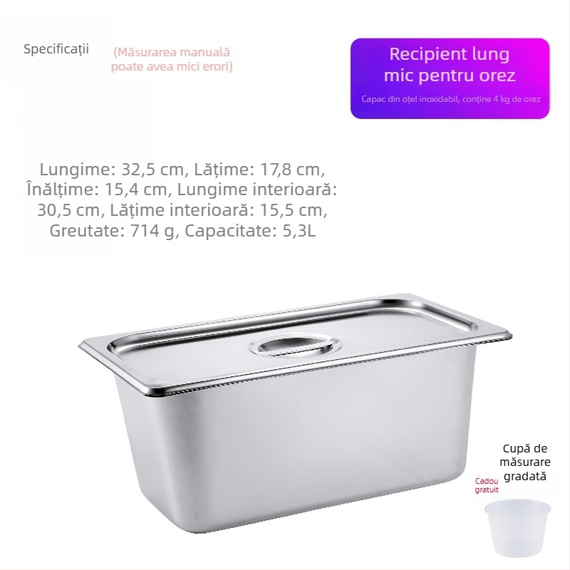 Recipient din oțel inoxidabil pentru depozitare orez, etanș, rezistent la umezeală și insecte, container de depozitare pătrățit pentru uz casnic, capacitate 20 kg și 10 kg