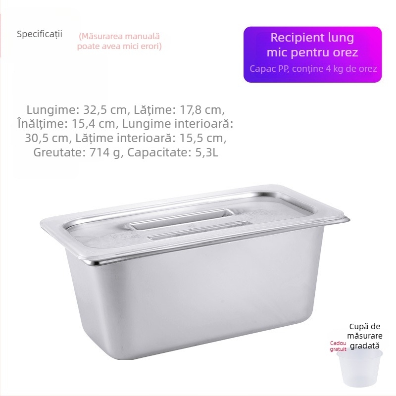 Recipient din oțel inoxidabil pentru depozitare orez, etanș, rezistent la umezeală și insecte, container de depozitare pătrățit pentru uz casnic, capacitate 20 kg și 10 kg