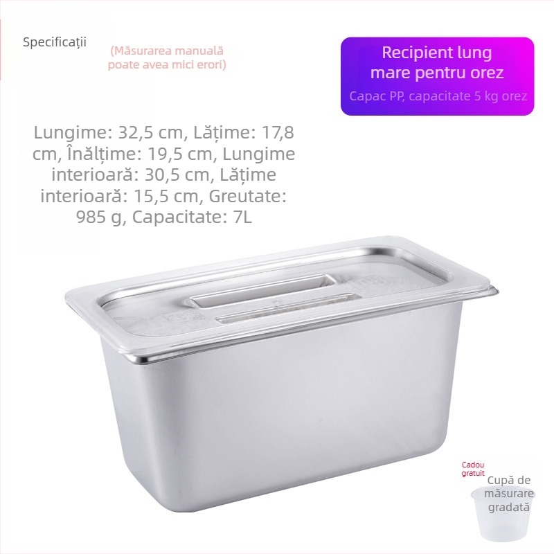Recipient din oțel inoxidabil pentru depozitare orez, etanș, rezistent la umezeală și insecte, container de depozitare pătrățit pentru uz casnic, capacitate 20 kg și 10 kg