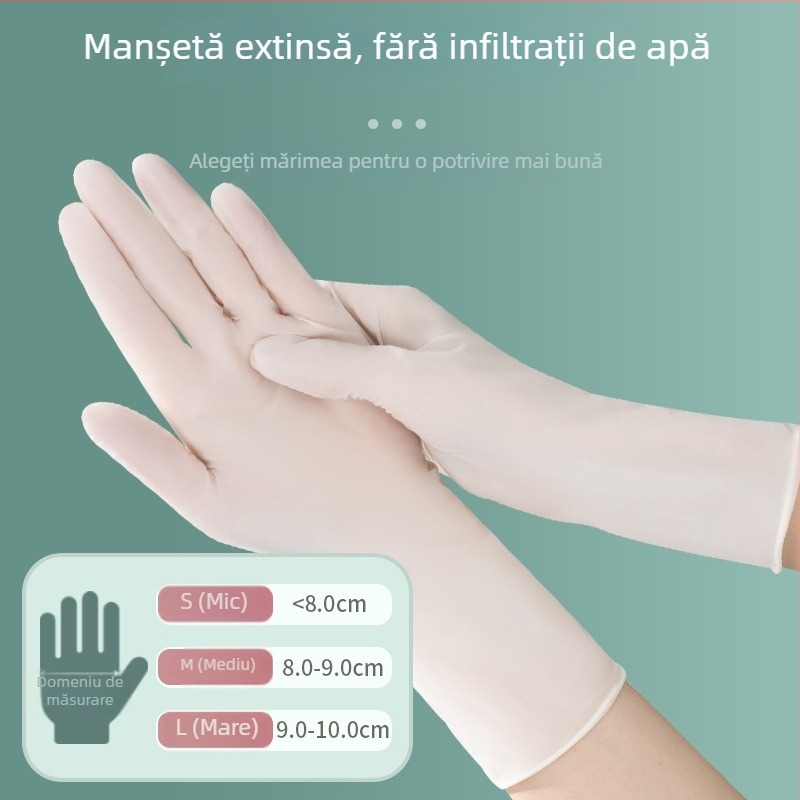 Mănuși de unică folosință din nitril, destinate contactului cu alimente, lungi și îngroșate, pentru curățenie în bucătărie și treburile casnice, durabile și impermeabile, confortabile la purtare.