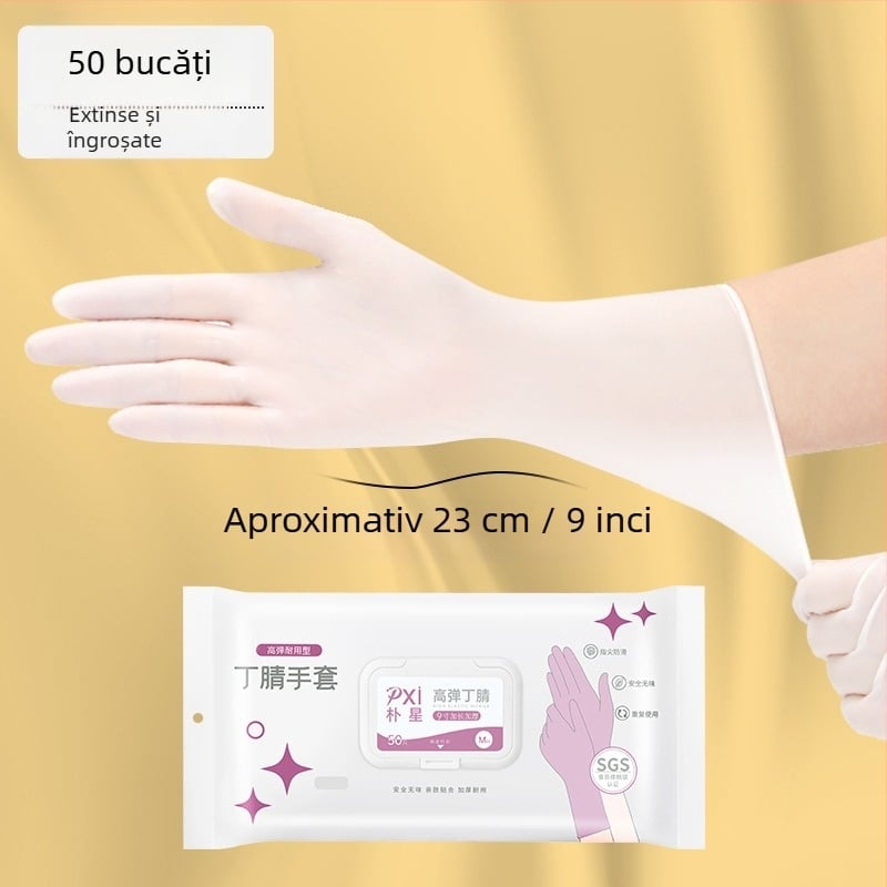 Mănuși de unică folosință din nitril, destinate contactului cu alimente, lungi și îngroșate, pentru curățenie în bucătărie și treburile casnice, durabile și impermeabile, confortabile la purtare.