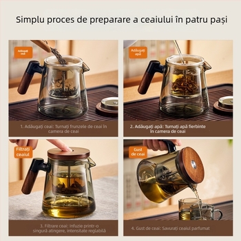 Jieanxi Ceainic cu filtru și infuzor, funcție One-Touch, separare ceai-apă, mâner din lemn, 750 ml