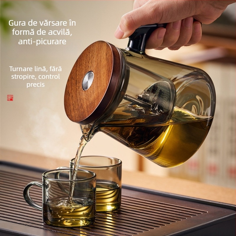 Jieanxi Ceainic cu filtru și infuzor, funcție One-Touch, separare ceai-apă, mâner din lemn, 750 ml