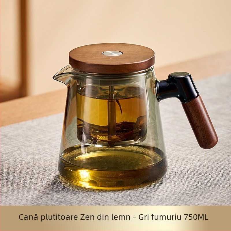Jieanxi Ceainic cu filtru și infuzor, funcție One-Touch, separare ceai-apă, mâner din lemn, 750 ml