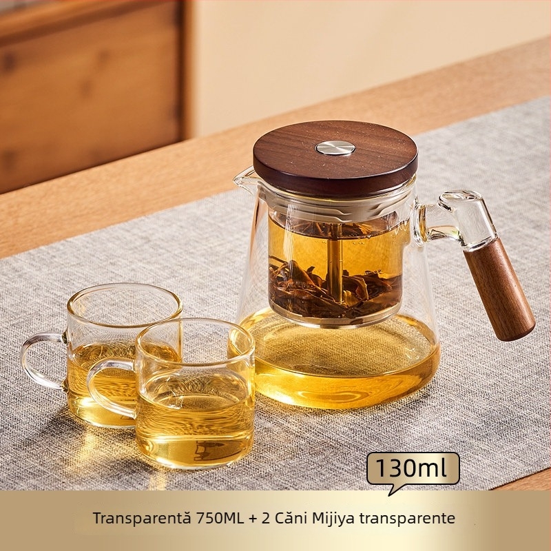 Jieanxi Ceainic cu filtru și infuzor, funcție One-Touch, separare ceai-apă, mâner din lemn, 750 ml