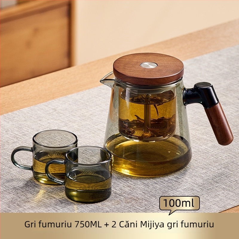 Jieanxi Ceainic cu filtru și infuzor, funcție One-Touch, separare ceai-apă, mâner din lemn, 750 ml