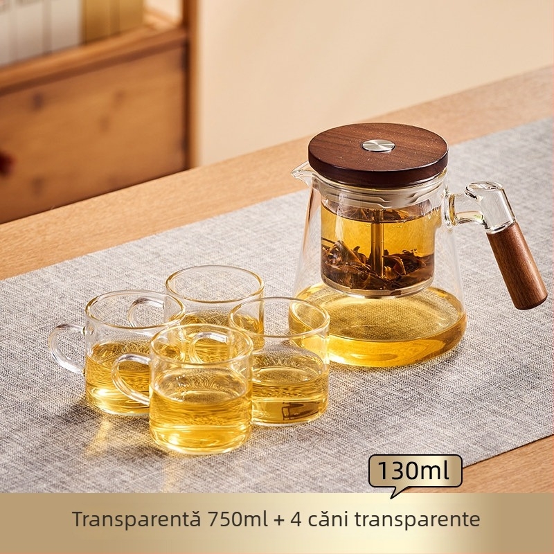 Jieanxi Ceainic cu filtru și infuzor, funcție One-Touch, separare ceai-apă, mâner din lemn, 750 ml