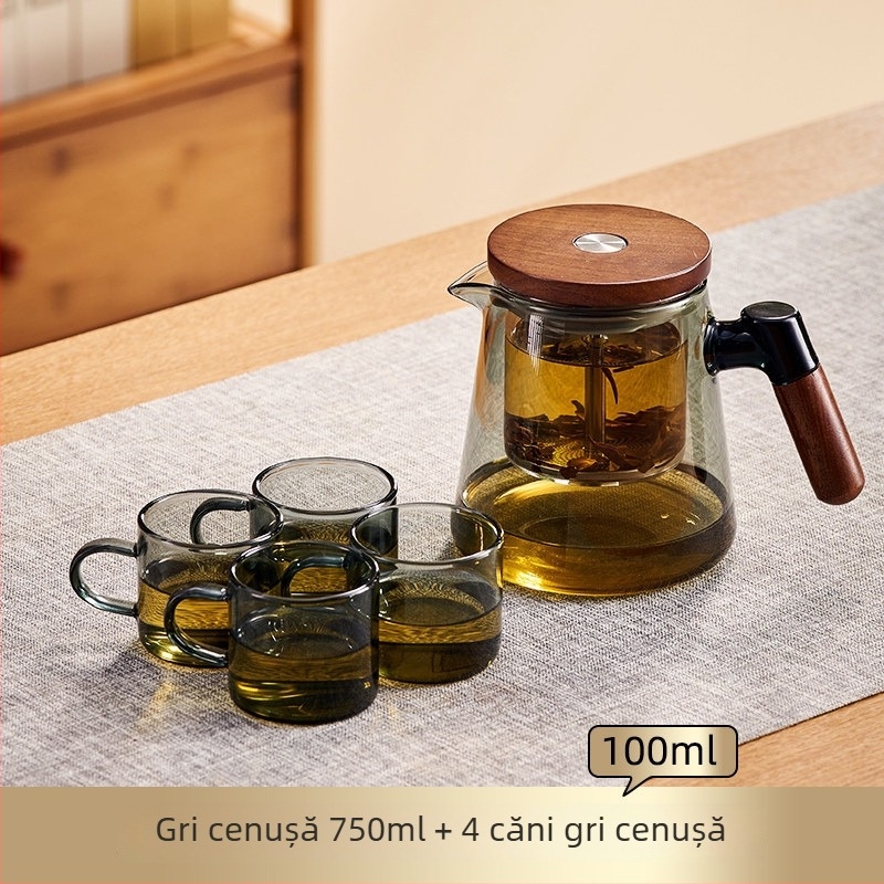 Jieanxi Ceainic cu filtru și infuzor, funcție One-Touch, separare ceai-apă, mâner din lemn, 750 ml