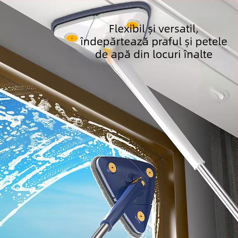 Mop triunghiular cu stoarcere automată — curățare la 360° pentru pereți, plafoane și plăci — unealtă de curățare multifuncțională pentru casă