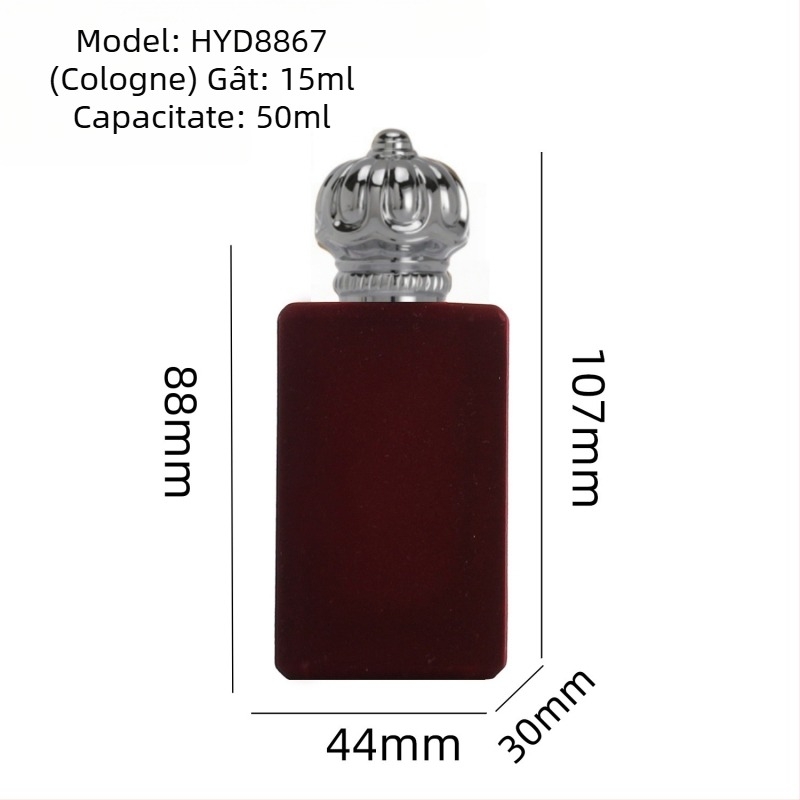 Flacon de parfum din sticlă 50 ml, cu capac din aliaj de zinc, flacon transparent gol, gât 15 mm