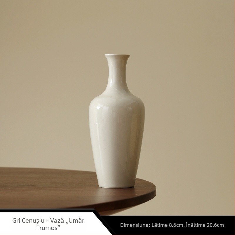 Vază ceramică pentru flori, stil Zen, decor cu cenușă de plante, design cu umeri subțiri, accesorii pentru ceremonia ceaiului, decor pentru casă.