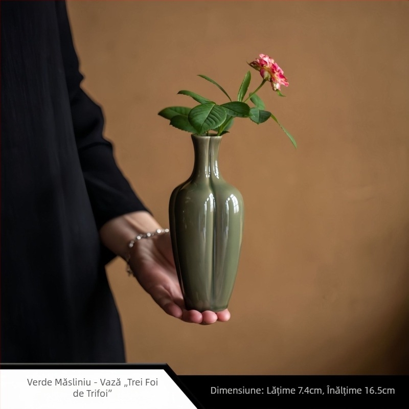 Vază ceramică pentru flori, stil Zen, decor cu cenușă de plante, design cu umeri subțiri, accesorii pentru ceremonia ceaiului, decor pentru casă.