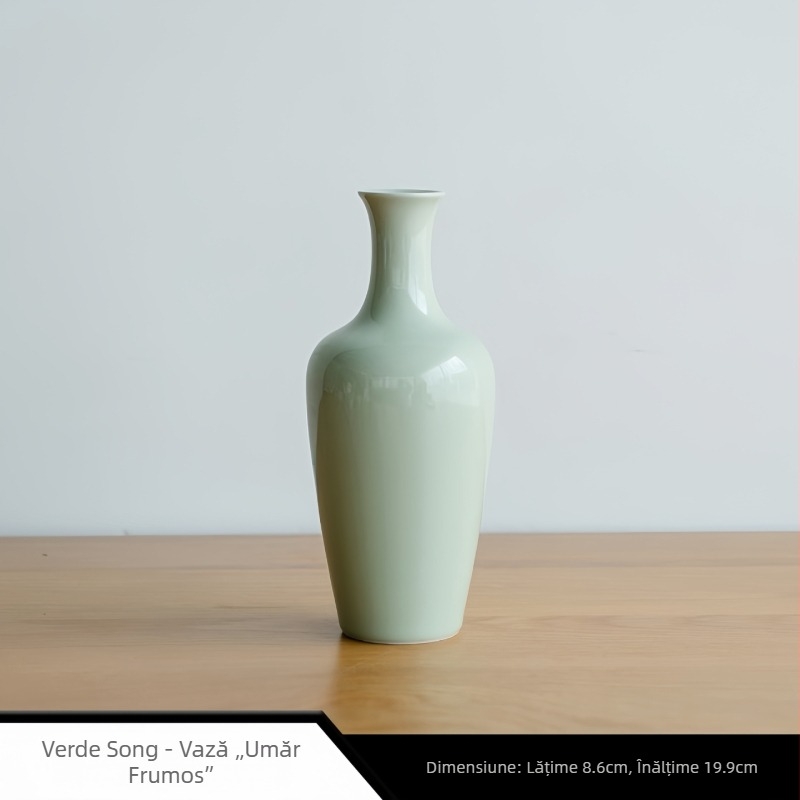 Vază ceramică pentru flori, stil Zen, decor cu cenușă de plante, design cu umeri subțiri, accesorii pentru ceremonia ceaiului, decor pentru casă.
