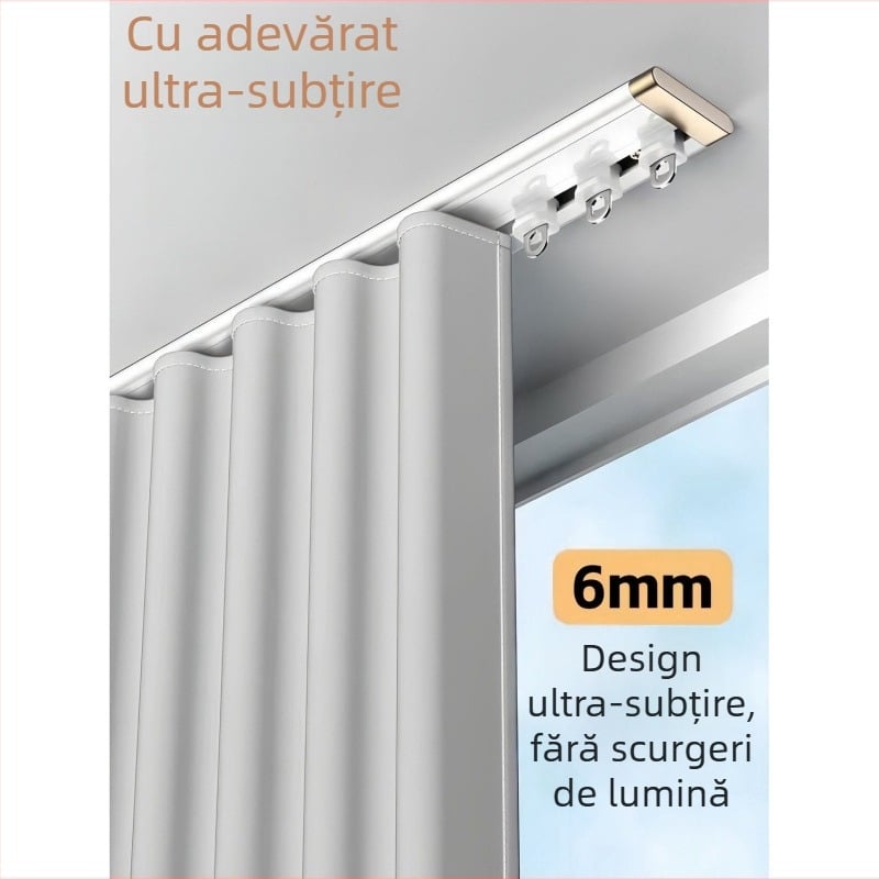 Șină de perdea autoadezivă ultra-subțire, 0,5 m, pentru ferestre cu deschidere spre interior, ferestre tip bay și balcoane, cu curbă în formă de U