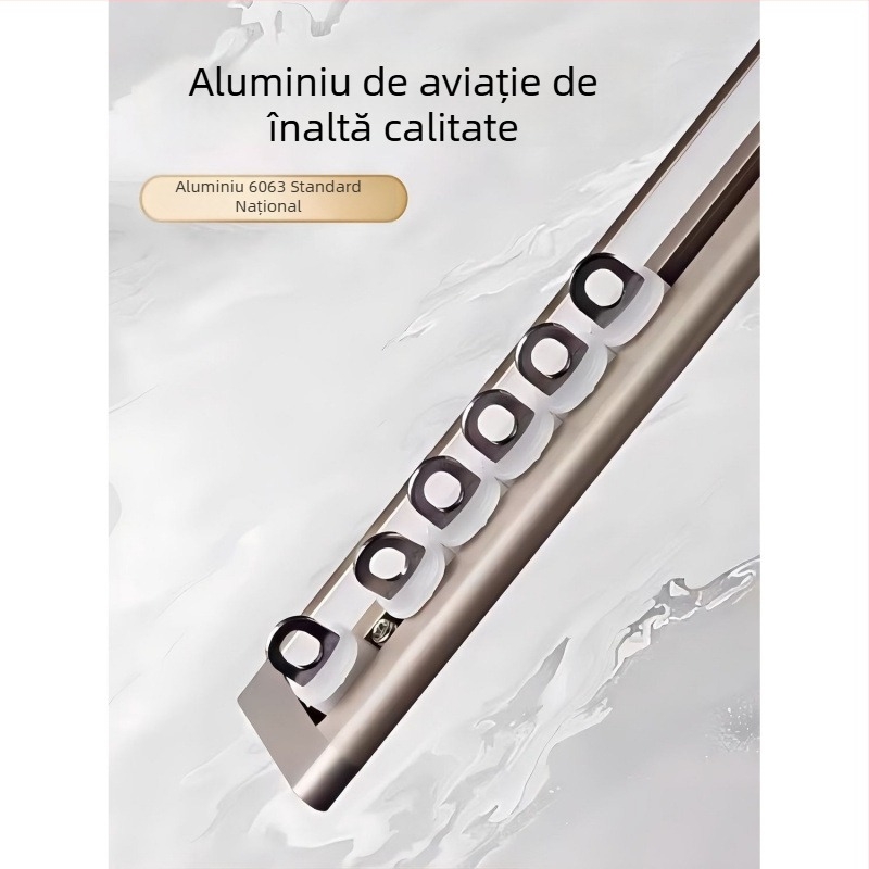 Șină de perdea autoadezivă ultra-subțire, 0,5 m, pentru ferestre cu deschidere spre interior, ferestre tip bay și balcoane, cu curbă în formă de U