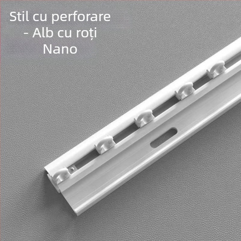 Șină de perdea autoadezivă ultra-subțire, 0,5 m, pentru ferestre cu deschidere spre interior, ferestre tip bay și balcoane, cu curbă în formă de U