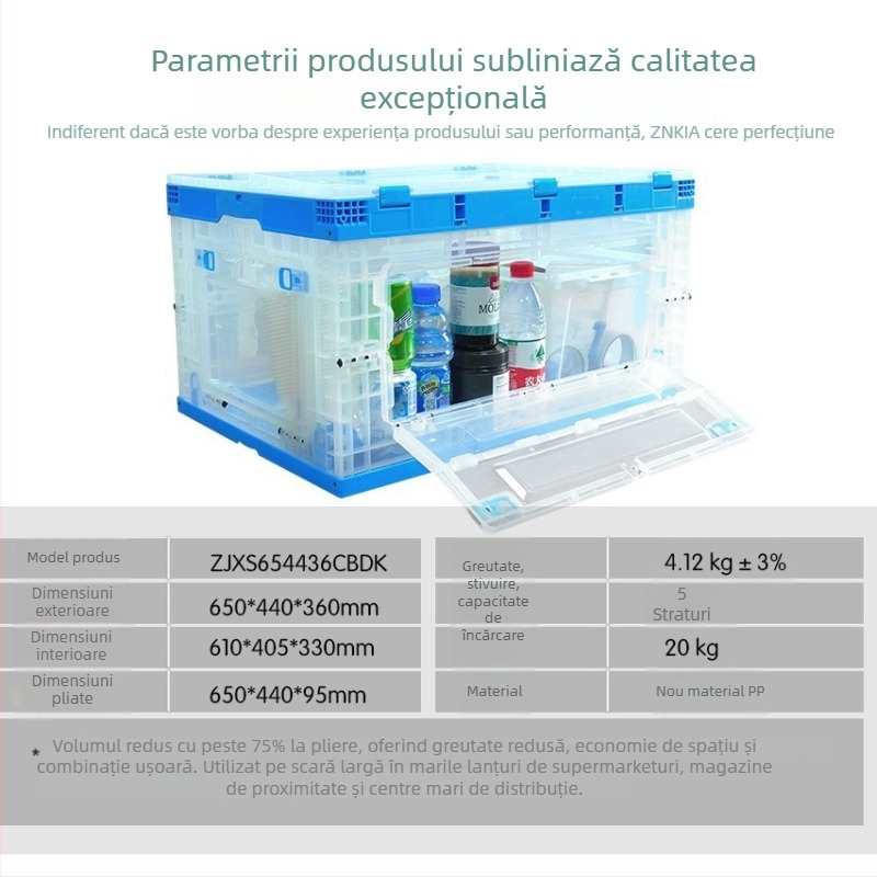 Cutie pliabilă de depozitare cu ușă laterală, pentru mașină, casă, gustări și jucării, 80 L
