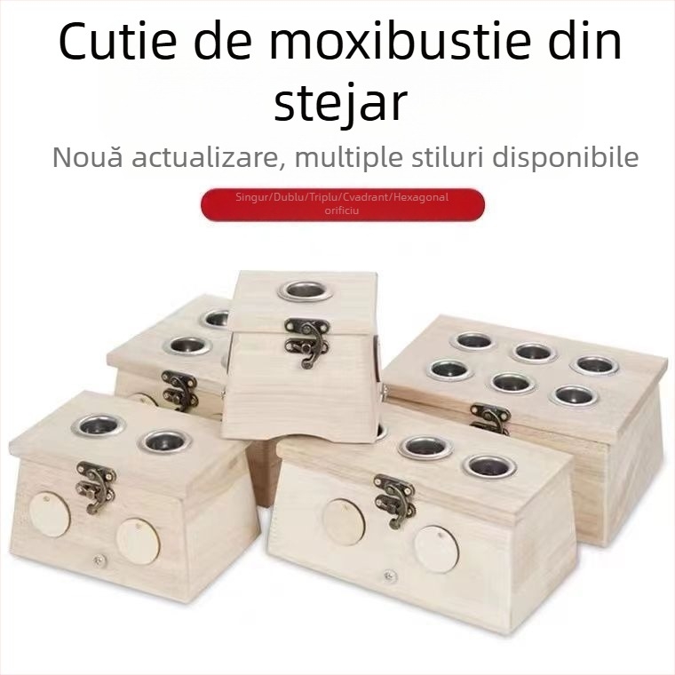 Yaoyibao Cutie din lemn pentru moxibustie cu control al temperaturii, încuietoare din corn, dimensiuni mari și mici, cutie portabilă de moxibustie și dispozitiv pentru spate