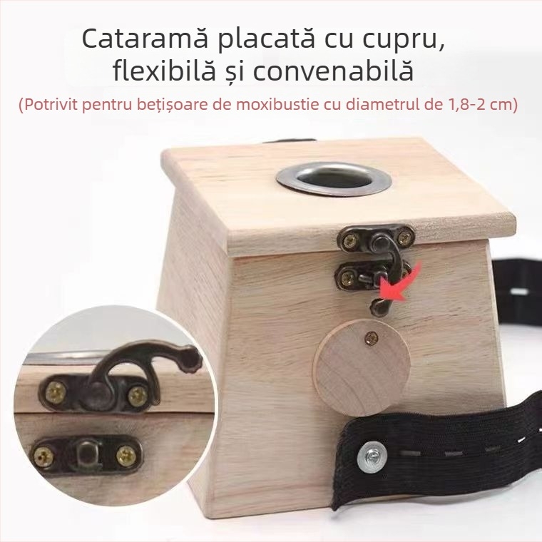 Yaoyibao Cutie din lemn pentru moxibustie cu control al temperaturii, încuietoare din corn, dimensiuni mari și mici, cutie portabilă de moxibustie și dispozitiv pentru spate