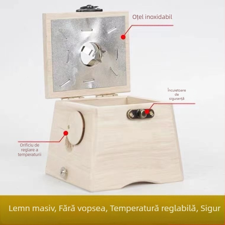 Yaoyibao Cutie din lemn pentru moxibustie cu control al temperaturii, încuietoare din corn, dimensiuni mari și mici, cutie portabilă de moxibustie și dispozitiv pentru spate