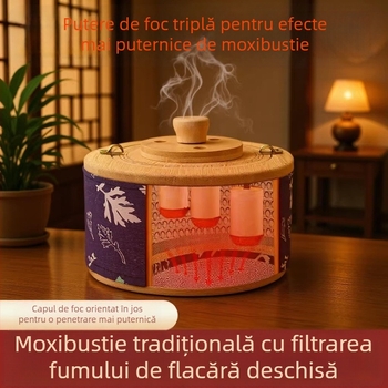 Cutie din lemn pentru moxibustie, dispozitiv portabil fără fum pentru uz casnic, pentru întreg corpul, cu filtru de fum înlocuibil