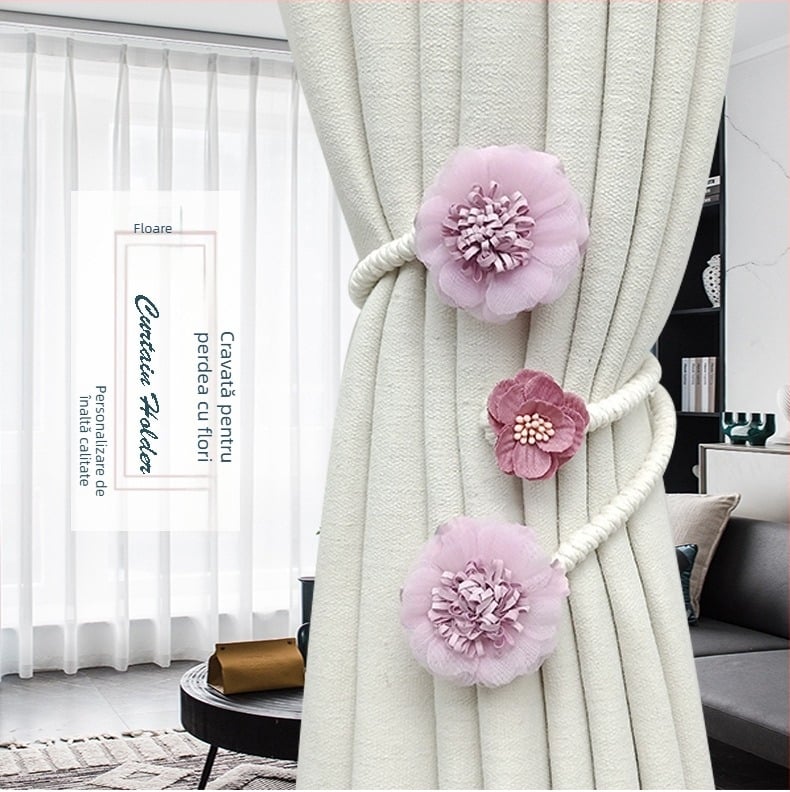 Legătură pentru perdea cu model floral și cataramă, fără găuri, accesoriu pentru sufragerie