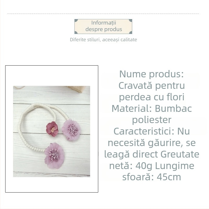 Legătură pentru perdea cu model floral și cataramă, fără găuri, accesoriu pentru sufragerie