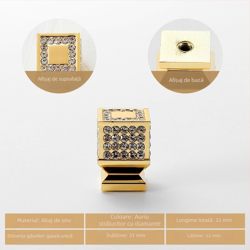 Mâner pentru mobilier din aliaj de zinc auriu, cu incrustații diamantate, pentru garderobă, sertare, dulap pentru pantofi și vin, stil european, montaj ascuns