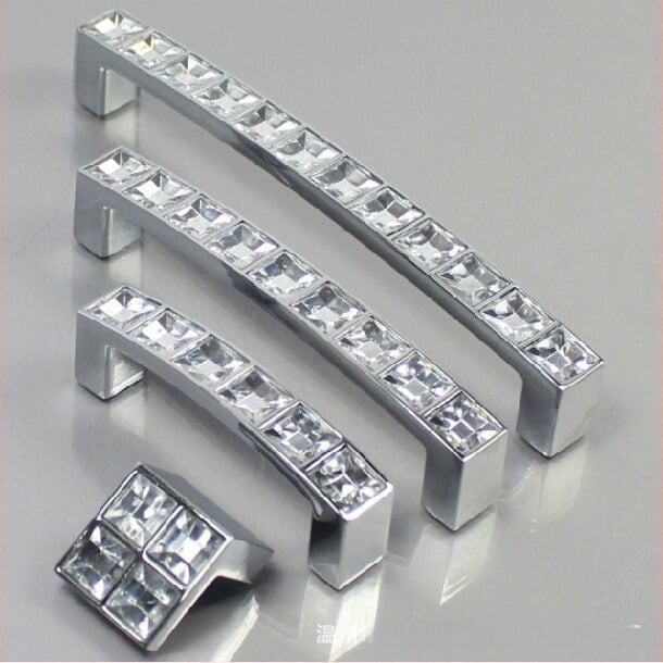 Mâner din cristal diamant pentru dulapuri și sertare, aliaj de zinc, finisaj satinat, stil postmodern minimalist