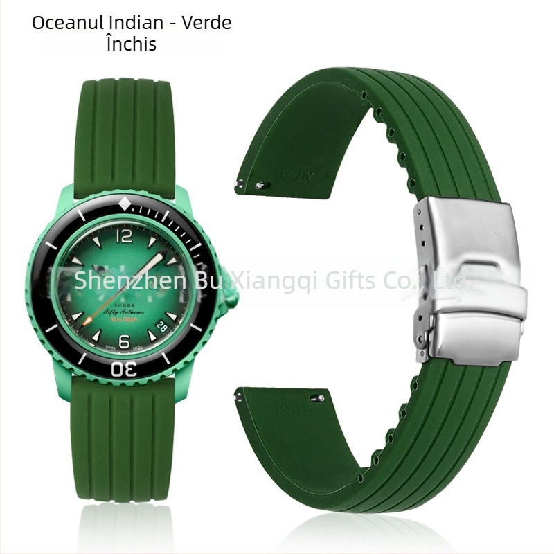 Xiangqi Brățară din silicon 22 mm pentru Swatch Fifty Fathoms în colaborare Baobao Five Oceans Series ceas de scufundare mecanic