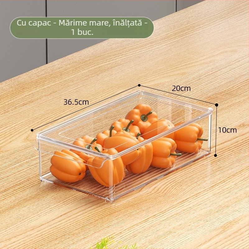 Container de depozitare pentru frigider cu mâner și capac pentru fructe, legume și ouă