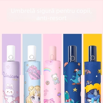 Umbrelă sigură pentru copii – umbrelă automată, pliabilă, design desen animat, potrivită pentru fete și băieți pentru școală