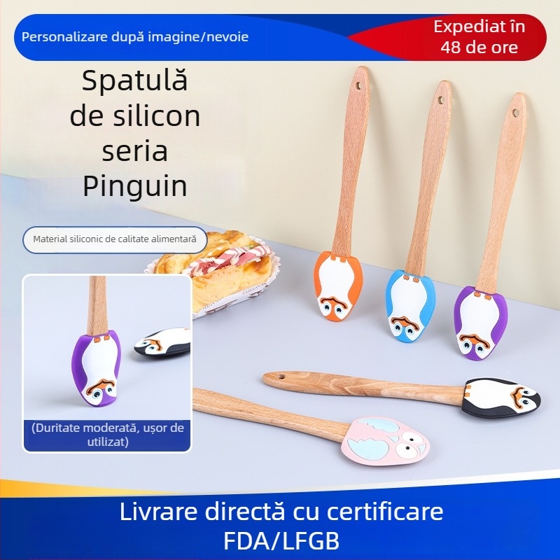 Spatulă din silicon cu mâner din fag pentru coacere și întinderea untului