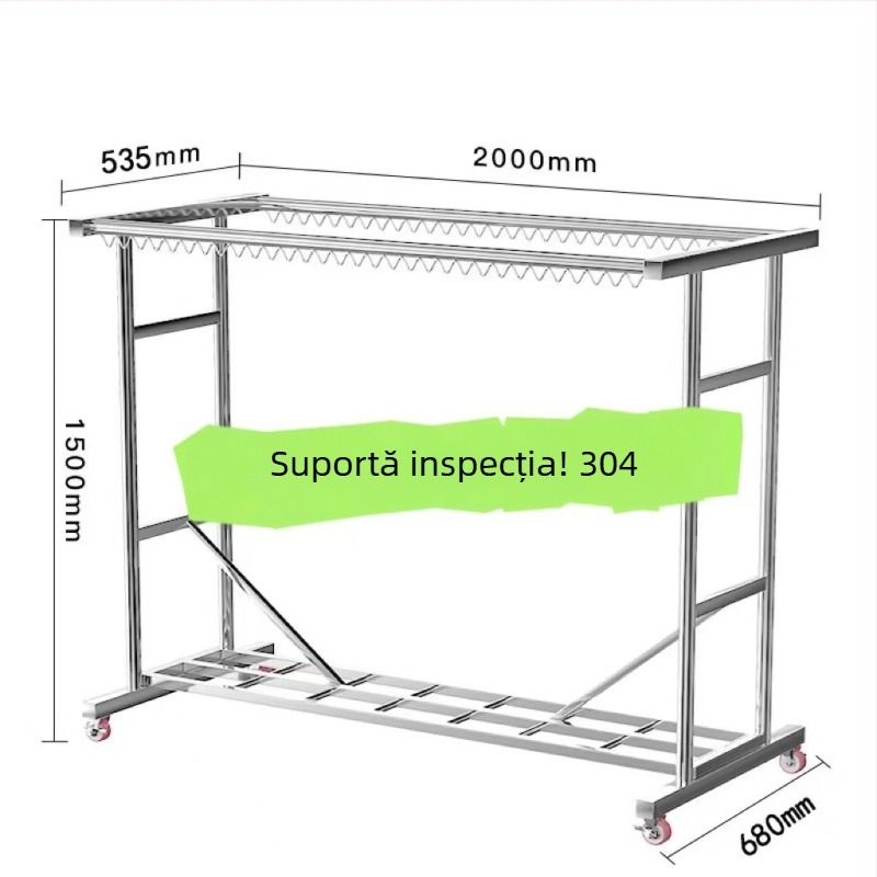 Suport de uscat haine din oțel inoxidabil 304, pe podea, cu roți, robust și întărit, rezistent la vânt pentru balcon exterior