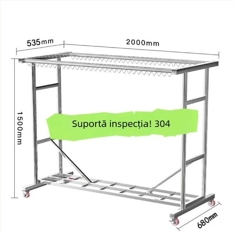 Suport de uscat haine din oțel inoxidabil 304, pe podea, cu roți, robust și întărit, rezistent la vânt pentru balcon exterior