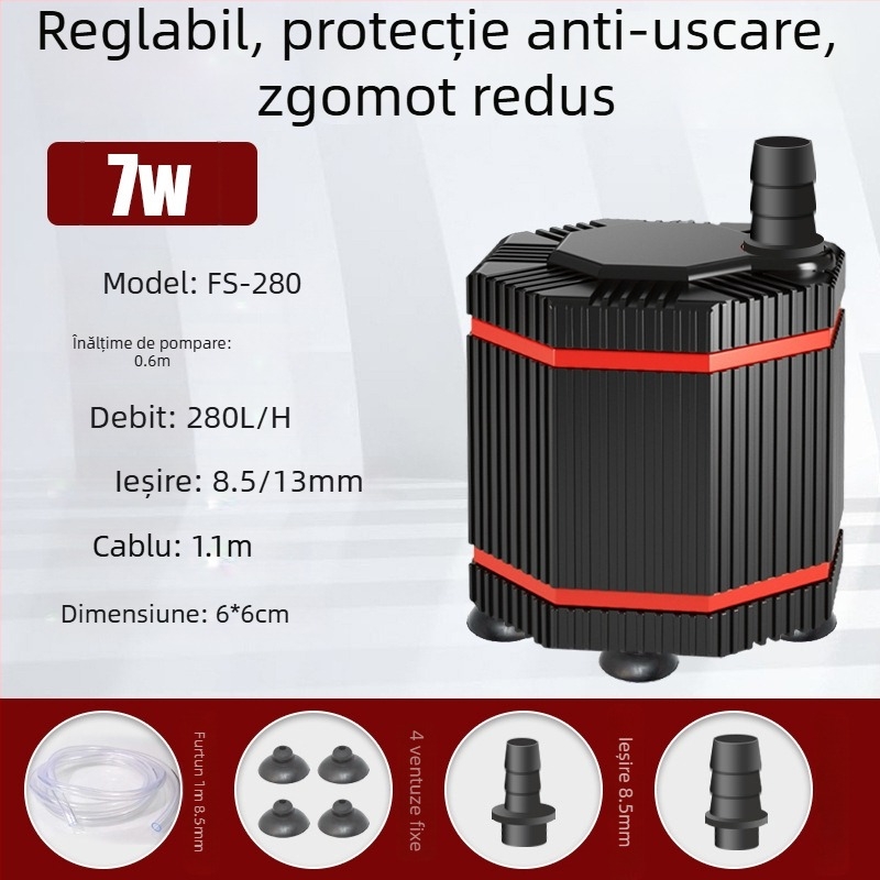 Pompa submersibilă pentru acvariu, pompă mică de circulație și filtrare a apei, cu aspirație la bază, pompă mini pentru schimbul de apă