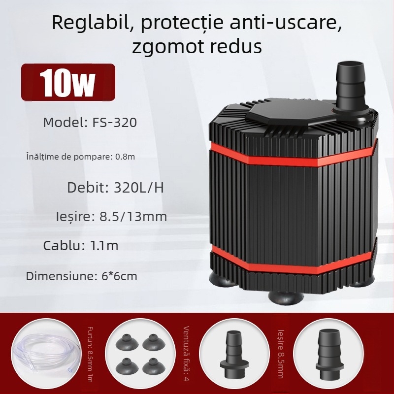 Pompa submersibilă pentru acvariu, pompă mică de circulație și filtrare a apei, cu aspirație la bază, pompă mini pentru schimbul de apă