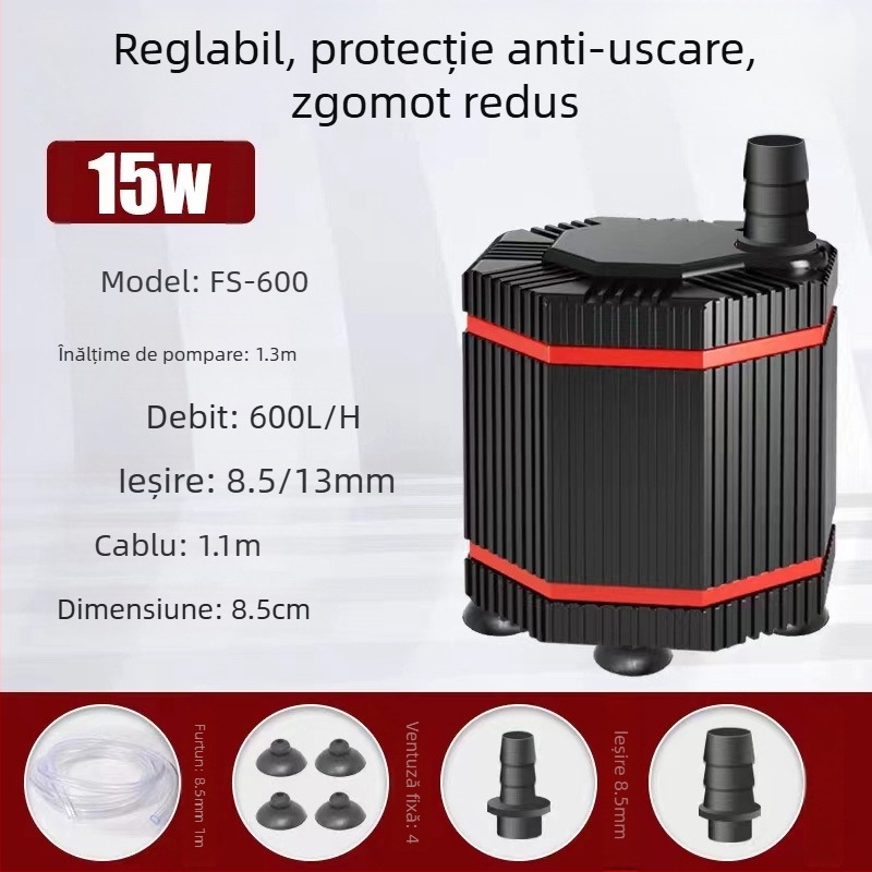 Pompa submersibilă pentru acvariu, pompă mică de circulație și filtrare a apei, cu aspirație la bază, pompă mini pentru schimbul de apă