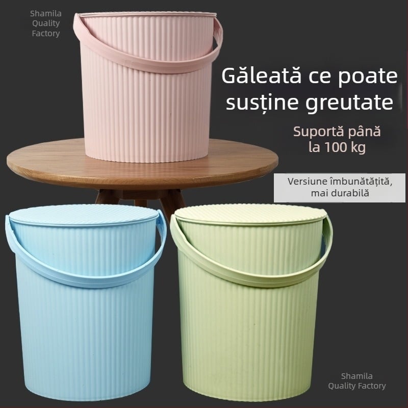 Găleată din plastic cu șezut întărit și capac – recipient multifuncțional pentru depozitarea apei, pescuit, baie portabilă și depozitare haine