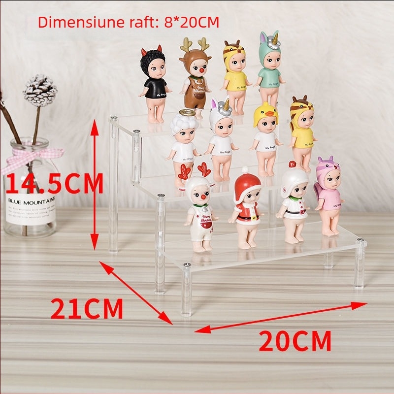 Suport din acril pentru afișajul cutiilor misterioase și figurine, suport în formă de scară cu două etaje, model din piatră minerală, organizator pentru bijuterii și cosmetice