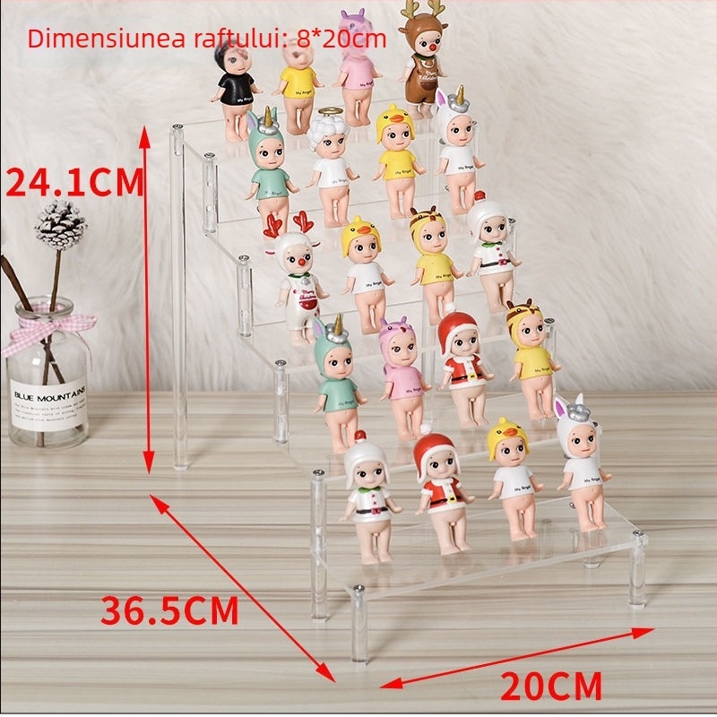 Suport din acril pentru afișajul cutiilor misterioase și figurine, suport în formă de scară cu două etaje, model din piatră minerală, organizator pentru bijuterii și cosmetice