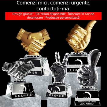 Trofeu de cristal în formă de deget mare, cristal clar K9, gravură personalizată