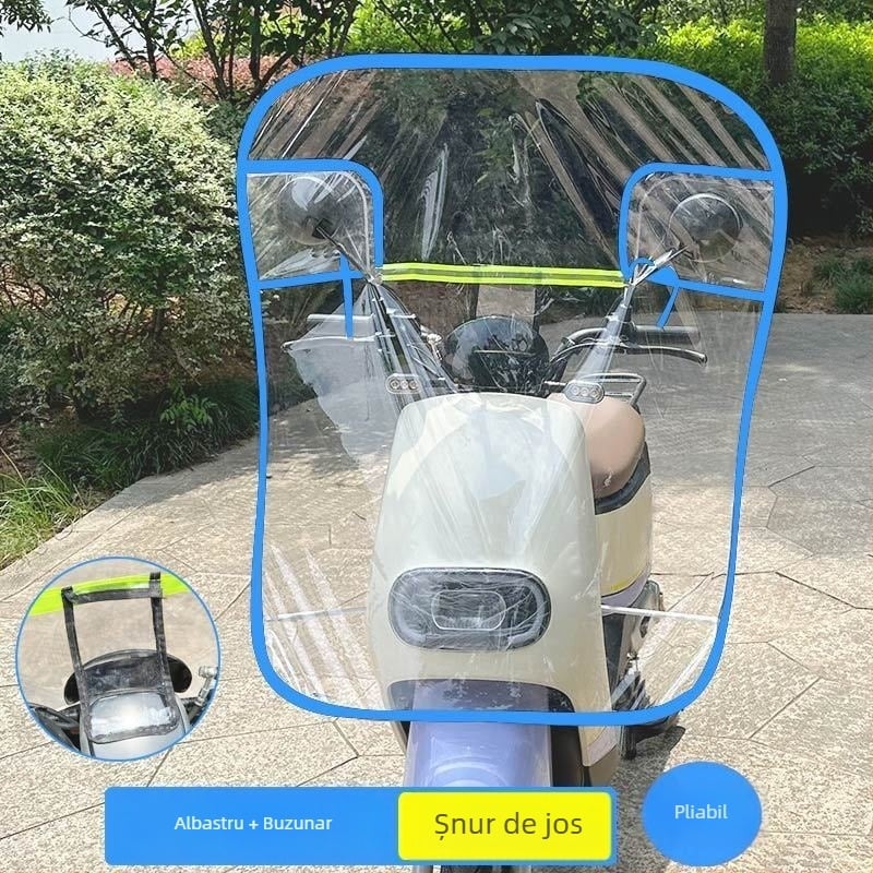 Parbriz frontal extins pentru biciclete electrice și motociclete, protecție transparentă împotriva vântului pentru iarnă