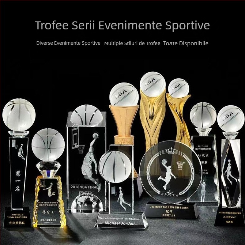 Trofeu din rășină cristal cu gravură personalizabilă pentru competiții de baschet și fotbal