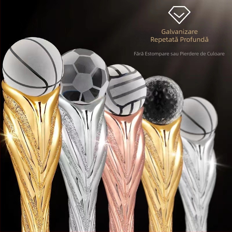 Trofeu din rășină cristal cu gravură personalizabilă pentru competiții de baschet și fotbal