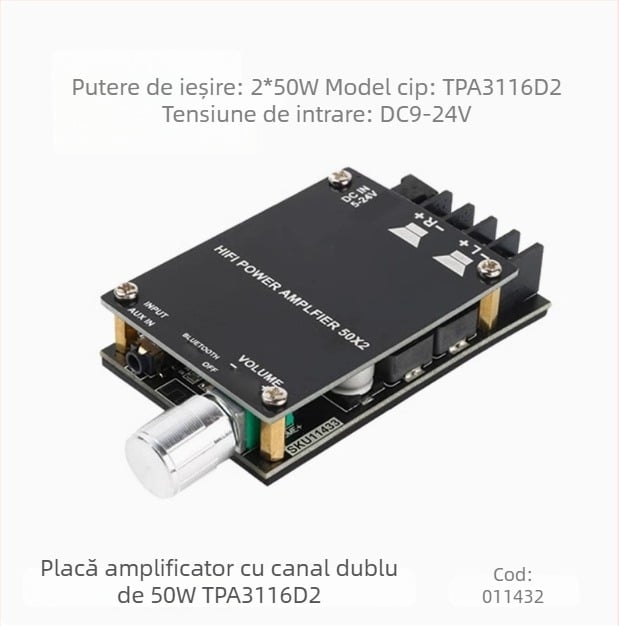 30W×2 | 80W×2 placă amplificator digital Bluetooth 5.0, dual canal stereo Hi-Fi, intrare audio USB