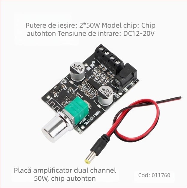 30W×2 | 80W×2 placă amplificator digital Bluetooth 5.0, dual canal stereo Hi-Fi, intrare audio USB
