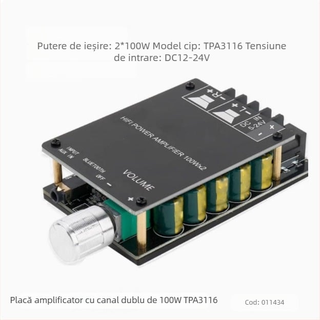30W×2 | 80W×2 placă amplificator digital Bluetooth 5.0, dual canal stereo Hi-Fi, intrare audio USB