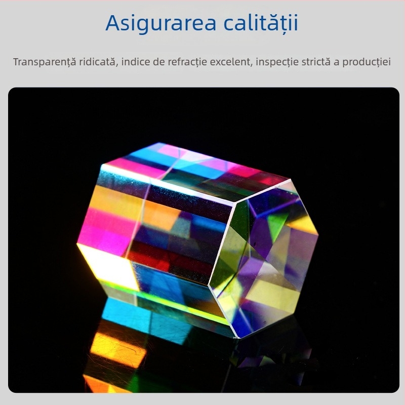 Ornament de cristal cu Cub Rubik, prindător de lumină solară, prismă de amestecare a culorilor și prismă hexagonală — pentru experimente științifice